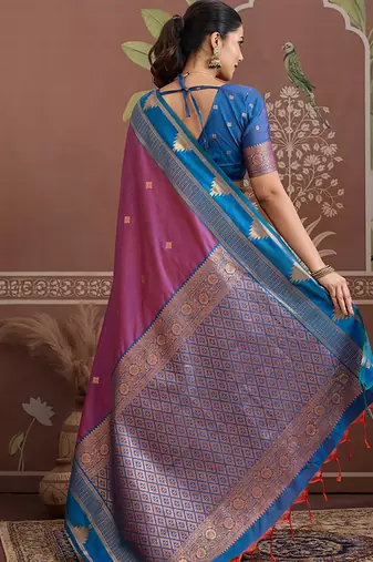 purple tussar silk blend weaving work saree