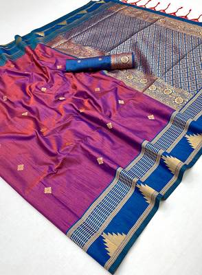 purple tussar silk blend weaving work saree 5