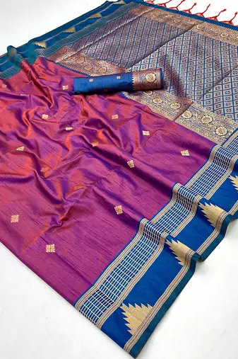 purple tussar silk blend weaving work saree