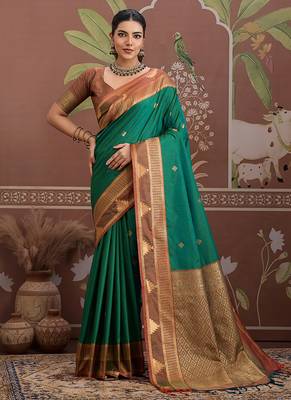 green tussar silk blend weaving work saree 1