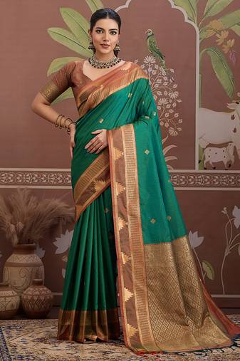 green weaving work tussar art silk festival contemporary saree