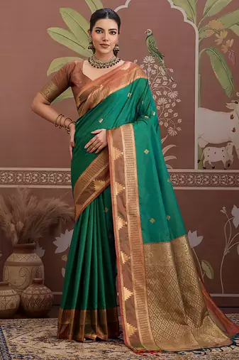 green weaving work tussar art silk festival contemporary saree