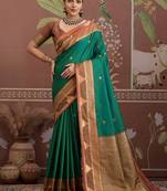 green weaving work tussar art silk festival contemporary saree