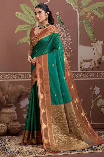green tussar silk blend weaving work saree