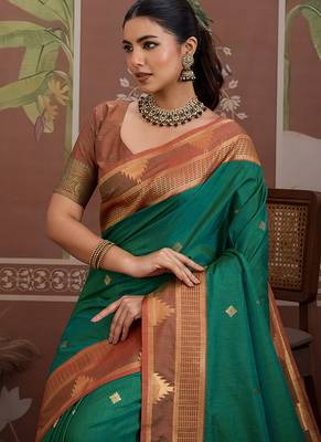 green tussar silk blend weaving work saree 3