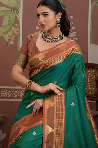 green tussar silk blend weaving work saree