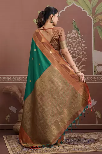 green tussar silk blend weaving work saree
