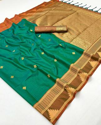 green tussar silk blend weaving work saree 5