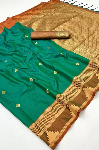 green tussar silk blend weaving work saree