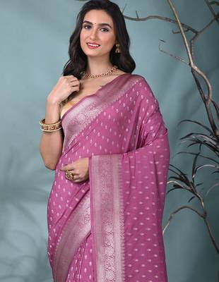 elegant mauve georgette saree with intricate silver zari work 5