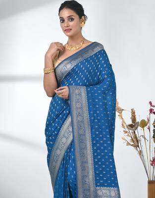 elegant sky blue georgette saree with intricate silver zari work 5