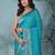elegant turquoise blue georgette saree with intricate silver zari work