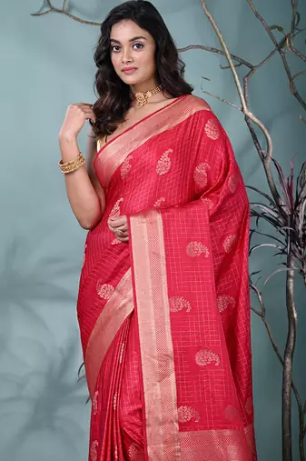 elegant fuchsia silk blend saree with intricate brocade work