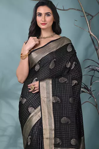 elegant black silk blend saree with intricate brocade work