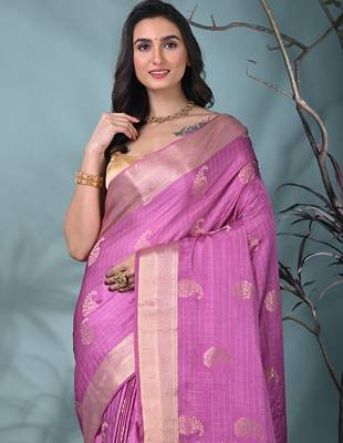 elegant lilac silk blend saree with intricate brocade work 5