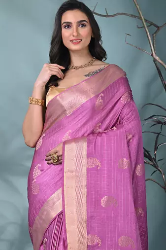 elegant lilac silk blend saree with intricate brocade work