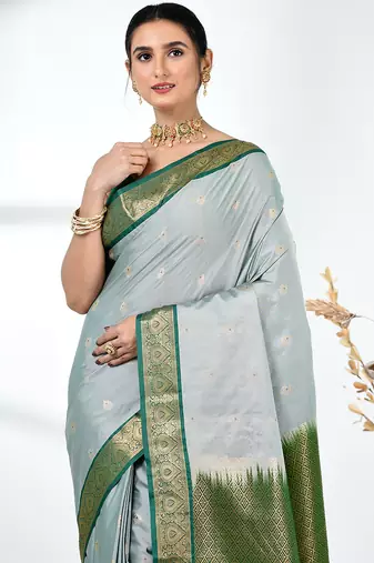 elegant mint green south silk blend saree with green zari border