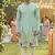 Men's  pure silk mint green kurta with thread & sequins work and cotton pyjama
