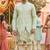 Men   s pure silk pista green kurta with thread & sequins work and cotton pyjama