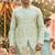 Men   s pure silk pista green kurta with thread & sequins work and cotton pyjama