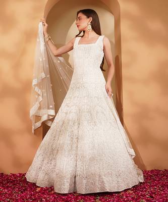 white double net heavy beadwork gown with dupatta 1