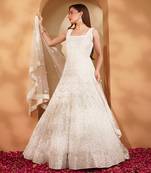White double net heavy beadwork gown with dupatta