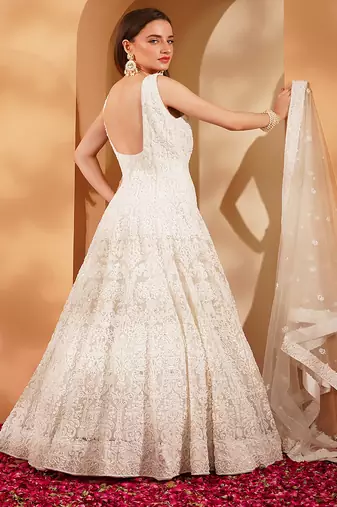 white double net heavy beadwork gown with dupatta