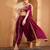wine crepe tulip pant cape set with zari and mirror work