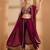 wine crepe tulip pant cape set with zari and mirror work