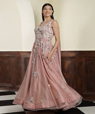 nude pink net gown with opaque sequin embellishment 1