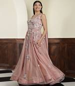 Nude pink net gown with opaque sequins work