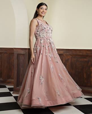 nude pink net gown with opaque sequin embellishment 2