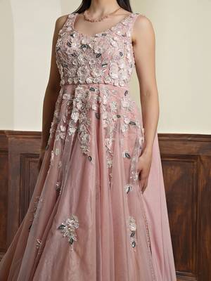 nude pink net gown with opaque sequin embellishment 3