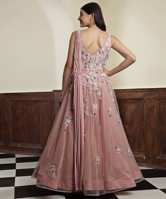 nude pink net gown with opaque sequin embellishment 4