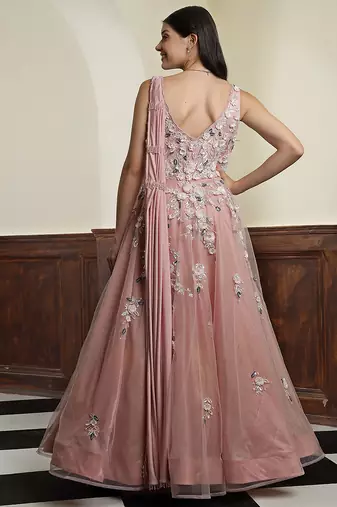 nude pink net gown with opaque sequin embellishment