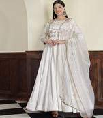 Off white modal satin dabka and cutdana work and pearl anarkali