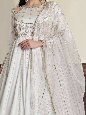 off-white modal satin anarkali with dabka and zari work 3