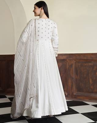 off-white modal satin anarkali with dabka and zari work 4