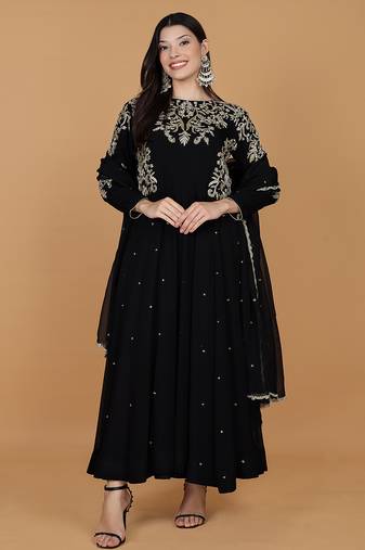 Black georggette anarkali palazzo with dabka and cutdana work and dupatta