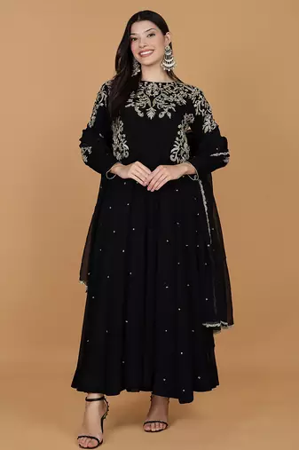 Black georggette anarkali palazzo with dabka and cutdana work and dupatta
