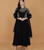 black georgette anarkali dress with dabka and zari work