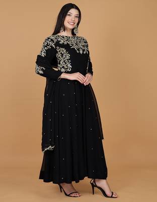 black georgette anarkali dress with dabka and zari work 2