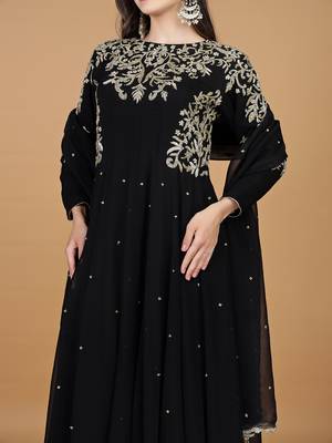 black georgette anarkali dress with dabka and zari work 3
