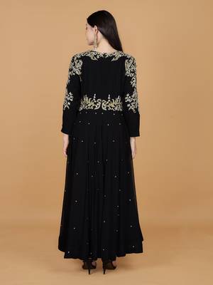 black georgette anarkali dress with dabka and zari work 4