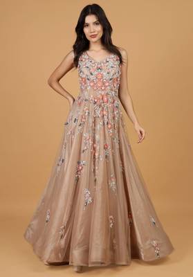 mocha net gown with opaque sequin embellishment 1