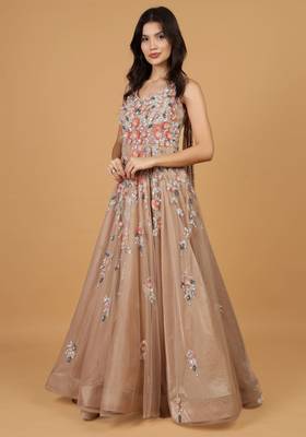 mocha net gown with opaque sequin embellishment 2