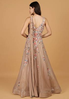 mocha net gown with opaque sequin embellishment 4