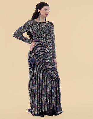 black net backtrail gown with multicolor beadwork 3