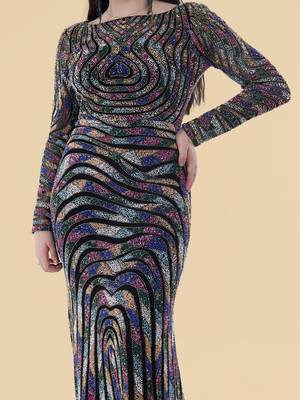 black net backtrail gown with multicolor beadwork 4
