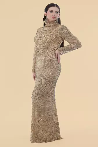 gold net gown with heavy embroidery for women